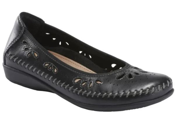 Earth Alder Azza Black Perforated Leather Ballet Flat | Women Women's Casual