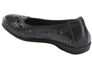 Earth Alder Azza Black Perforated Leather Ballet Flat | Women Women's Casual