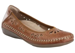 Earth Alder Azza Sand Brown Perforated Leather Ballet Flat | Women Women's Casual