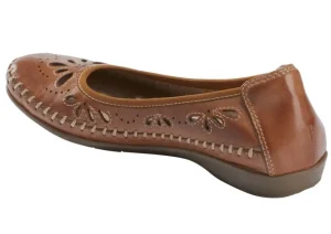 Earth Alder Azza Sand Brown Perforated Leather Ballet Flat | Women Women's Casual