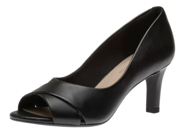 Clarks Alice Fern Black Leather Open-Toe Pump | Women Women's Dress