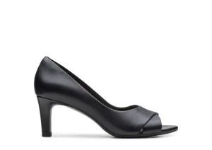 Clarks Alice Fern Black Leather Open-Toe Pump | Women Women's Dress