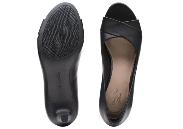 Clarks Alice Fern Black Leather Open-Toe Pump | Women Women's Dress