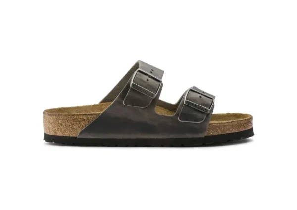 Birkenstock Arizona Soft Footbed Iron Grey Oiled Leather Slide Sandal | Women Unisex Sandal | Men's Slide