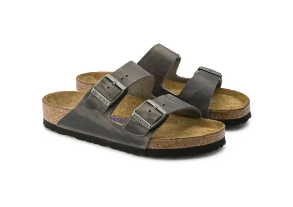 Birkenstock Arizona Soft Footbed Iron Grey Oiled Leather Slide Sandal | Women Unisex Sandal | Men's Slide