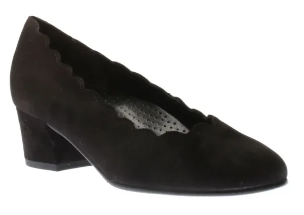 Gabor 92.221.47 Black Suede Leather Scalloped Block Heel | Women Women's Dress