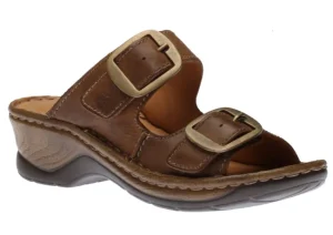 Josef Seibel Catalonia 76 Brandy Brown Leather Big Buckle Slide Wedge Sandal | Women Women's Slide | Women's Sandal