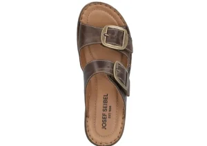 Josef Seibel Catalonia 76 Brandy Brown Leather Big Buckle Slide Wedge Sandal | Women Women's Slide | Women's Sandal