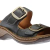 Josef Seibel Catalonia 76 Dark Blue Leather Big Buckle Slide Wedge Sandal | Women Women's Slide | Women's Sandal