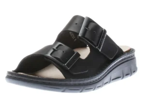 Finn Comfort Cayman Black Leather Adjustable Slide Sandal | Men's Slide