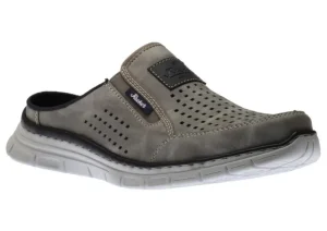 Rieker Dollaro Grey Perforated Athletic Slip-On Mule | Men's Clog