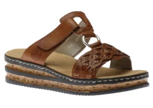 Rieker Eagle Brown Embossed Wedge Slide Sandal | Women Women's Slide | Women's Sandal