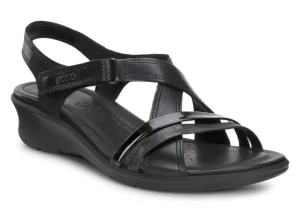 Ecco Felicia Sandal Black Leather Adjustable Strap Wedge Sandal | Women Women's Sandal