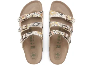 Birkenstock Florida Vegan Birko-Flor Printed Mocha Slide Sandal | Women Women's Slide | Women's Sandal