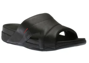 Fit Flop Freeway Black Leather Pool Slide Sandal | Men's Slipper | Men's Slide