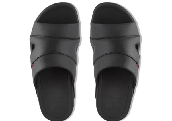 Fit Flop Freeway Black Leather Pool Slide Sandal | Men's Slipper | Men's Slide