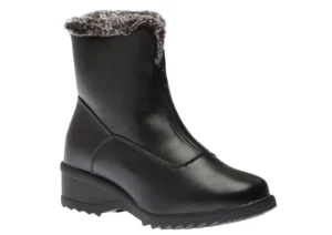 Shoe tech Front Zipper Ice Grip Black Faux Fur Vegan Winter Boot | Women Women's Boot