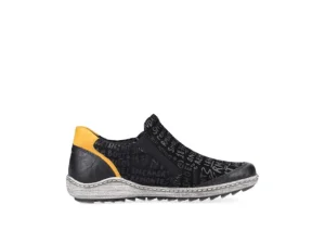 Remonte Gargano Black Yellow Print Zipper Sneaker | Women Women's Walking | Women's Casual