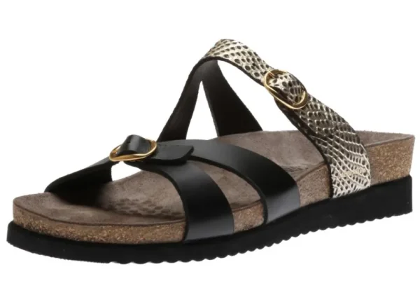 Mephisto Hannel Cuba Black Gold Textured Leather Slide Sandal | Women Women's Slide