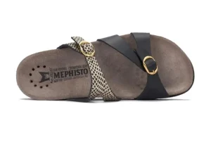 Mephisto Hannel Cuba Black Gold Textured Leather Slide Sandal | Women Women's Slide