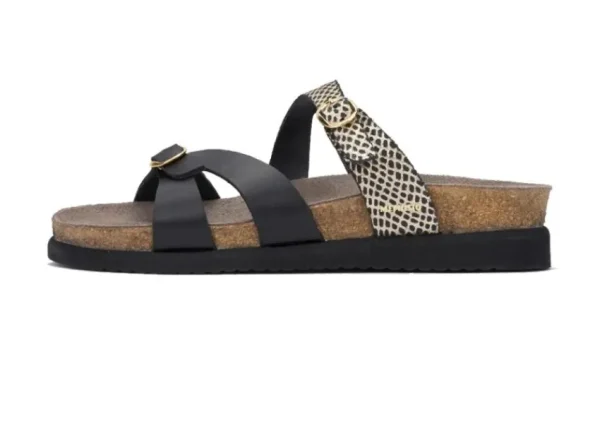 Mephisto Hannel Cuba Black Gold Textured Leather Slide Sandal | Women Women's Slide