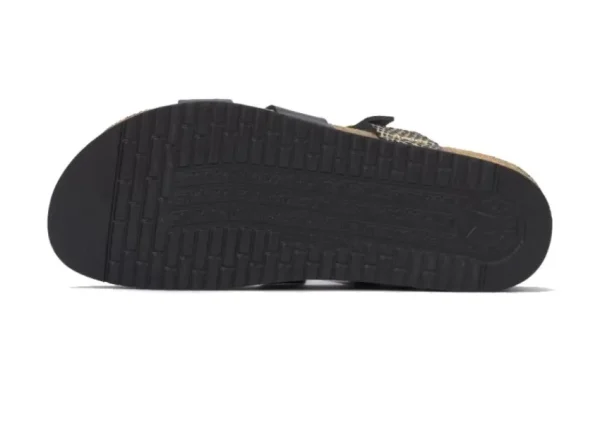 Mephisto Hannel Cuba Black Gold Textured Leather Slide Sandal | Women Women's Slide