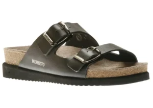 Mephisto Harmony Black Leather Slide Sandal | Women Women's Slide