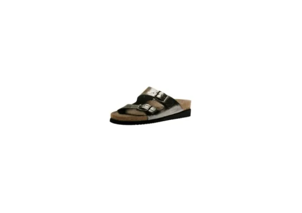 Mephisto Harmony Metallic Grey Leather Crinkle Slide Sandal | Women Women's Slide