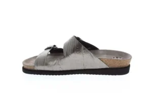 Mephisto Harmony Metallic Grey Leather Crinkle Slide Sandal | Women Women's Slide