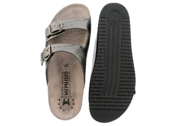 Mephisto Harmony Metallic Grey Leather Crinkle Slide Sandal | Women Women's Slide