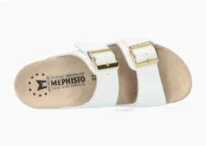 Mephisto Hester White Patent Gold Buckle Slide Sandal | Women Women's Slide | Women's Sandal