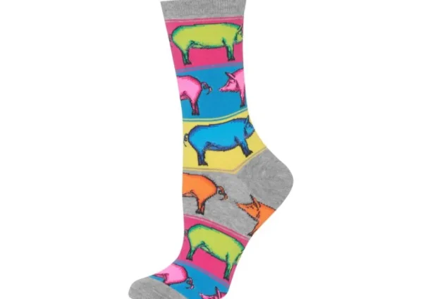 Hotsox Women's Pop Pigs Grey Crew Socks | Socks