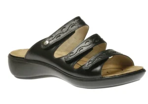 Romika Ibiza 66 Black Leather Slide Sandal | Women Women's Slide