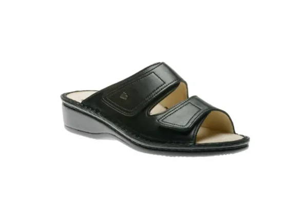 Finn Comfort Jamaica Black Leather Slide Wedge Sandal | Women Women's Slide