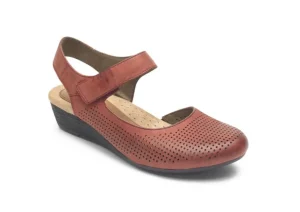 Rockport Judson Red Perforated Leather Wedge Sandal | Women Women's Sandal