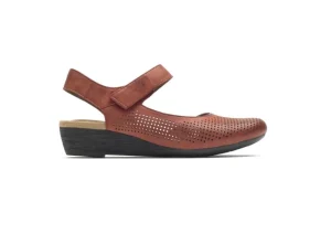 Rockport Judson Red Perforated Leather Wedge Sandal | Women Women's Sandal