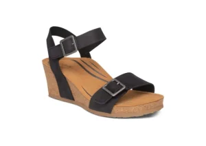 Aetrex Lexa Leather Black | Women Women's Sandal