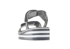 Rieker Luzern Black White Stripe Sole Wedge Sandal | Women Women's Sandal