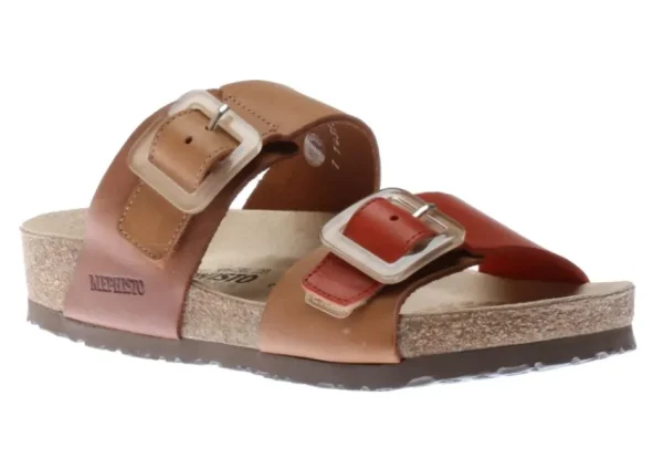 Mephisto Madison Tan Orange Leather Slide Sandal | Women Women's Slide | Women's Sandal