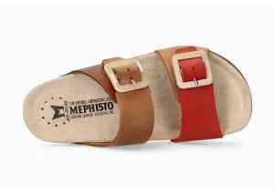 Mephisto Madison Tan Orange Leather Slide Sandal | Women Women's Slide | Women's Sandal