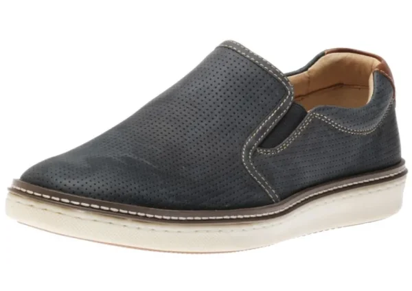 Johnston & M McGuffey Perforated Navy Leather Slip-On Sneaker | Men's Walking | Men's Dress Casual