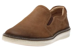 Johnston & M McGuffey Perforated Tan Brown Leather Slip-On Sneaker | Men's Walking | Men's Dress Casual