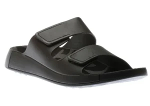 Ecco Men's 2nd Cozmo Black Leather Double Strap Slide Sandal | Men's Slipper | Men's Slide