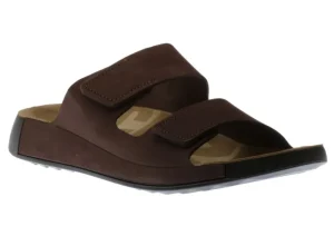 Ecco Men's 2nd Cozmo Mocha Brown Leather Double Strap Slide Sandal | Men's Slipper | Men's Slide