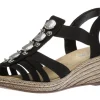 Rieker Morokko Black Medallion Wedge Sandal | Women Women's Sandal