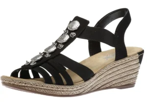 Rieker Morokko Black Medallion Wedge Sandal | Women Women's Sandal