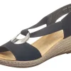 Rieker Morokko Black Silver Disc Wedge Sandal | Women Women's Sandal