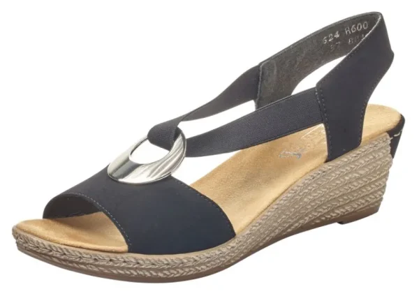 Rieker Morokko Black Silver Disc Wedge Sandal | Women Women's Sandal