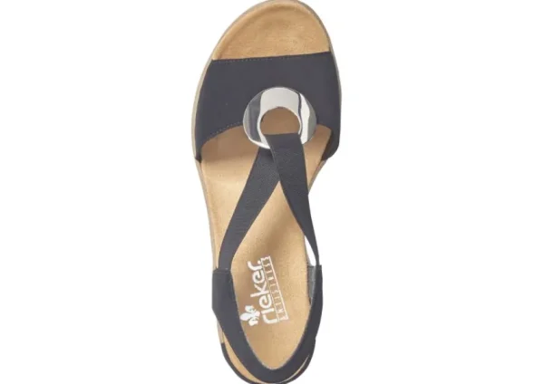 Rieker Morokko Black Silver Disc Wedge Sandal | Women Women's Sandal