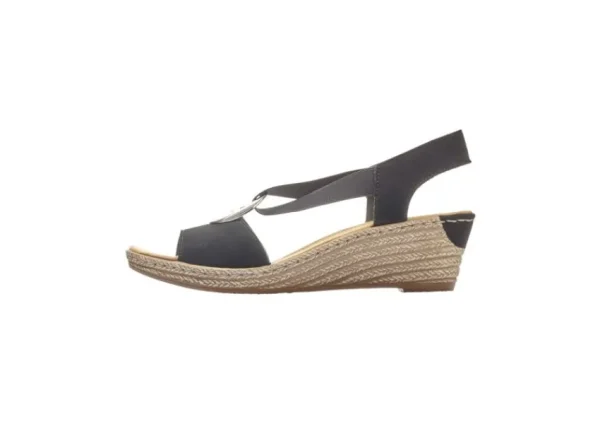 Rieker Morokko Black Silver Disc Wedge Sandal | Women Women's Sandal